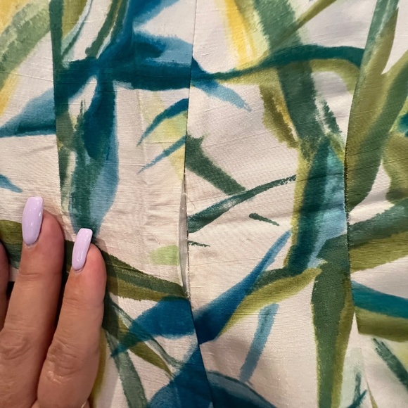 Liz Claiborne Floral Silk Dress, Blue, Green, Lined Midi, Short Sleeve, Size 6 - Picture 13 of 14